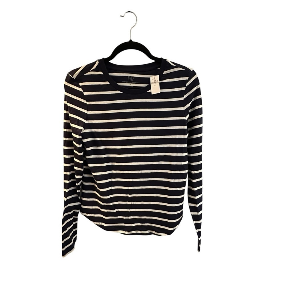 GAP Navy and White Fitted Long Sleeve Tee